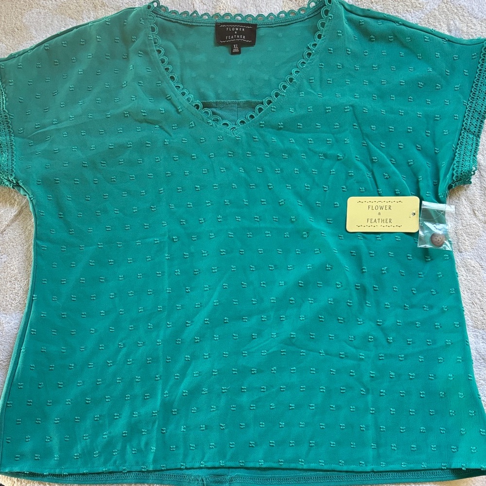 Emerald Green V-Neck Eyelet Women's Top